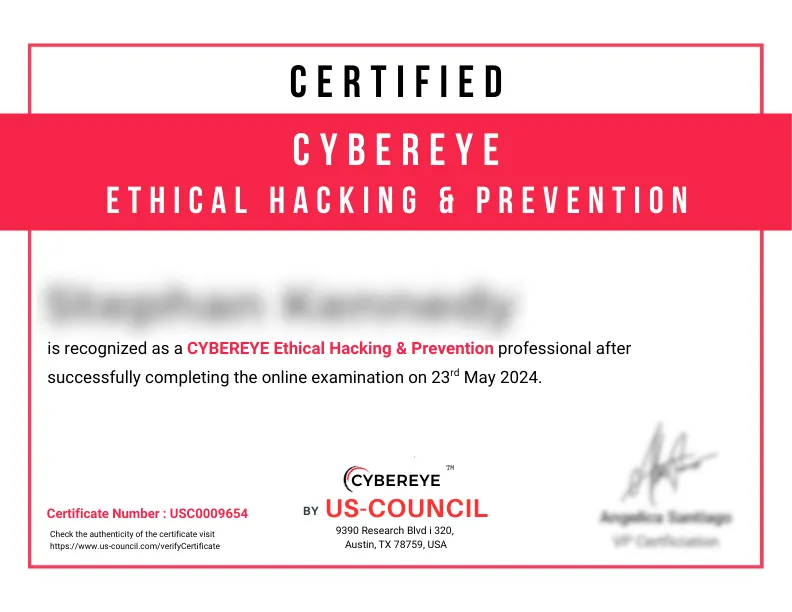 sample certificate for cybereye by us-council Ethical Hacking & Prevention